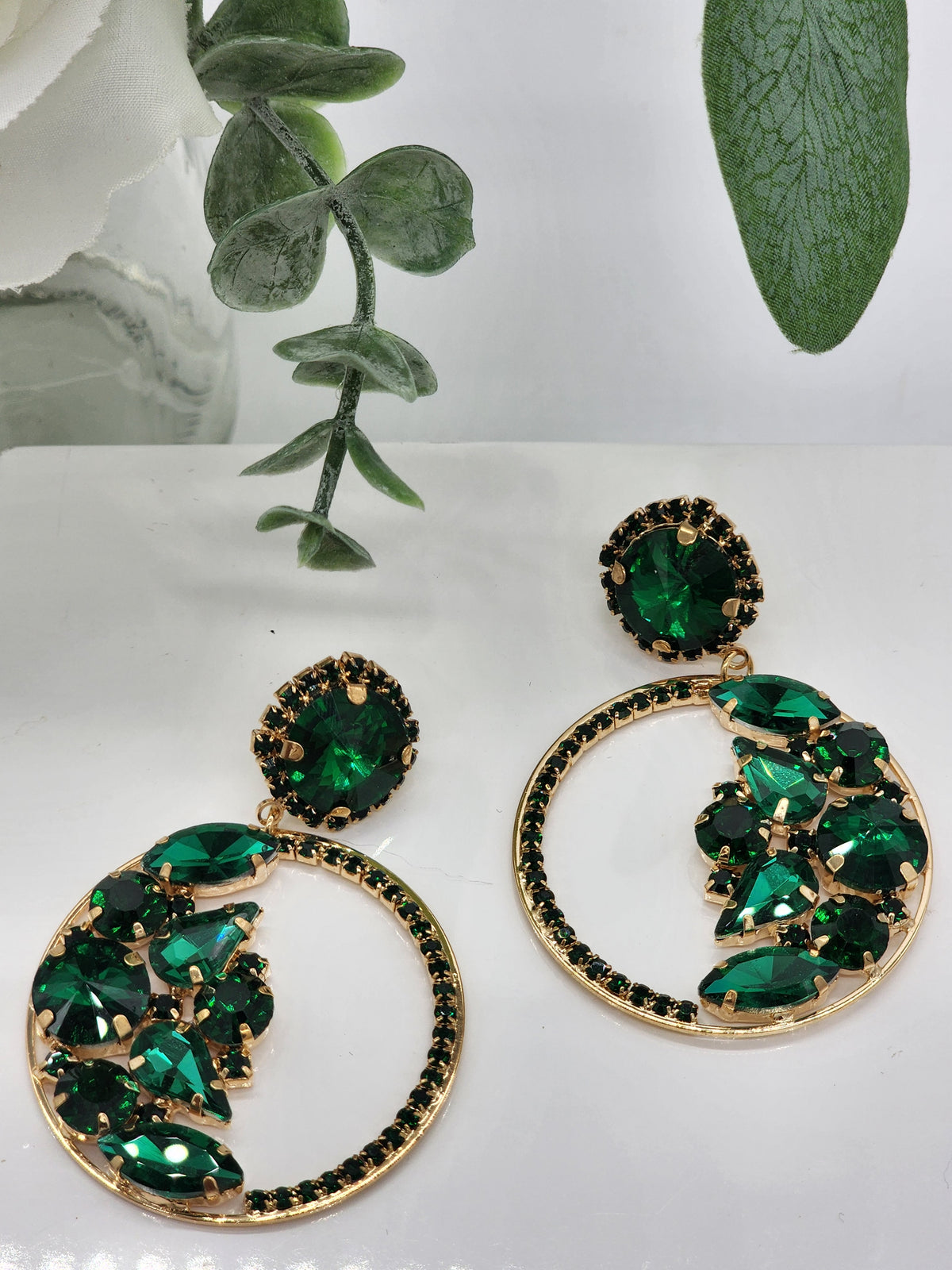 Glamour Girl Hoop Earrings(emerald green)