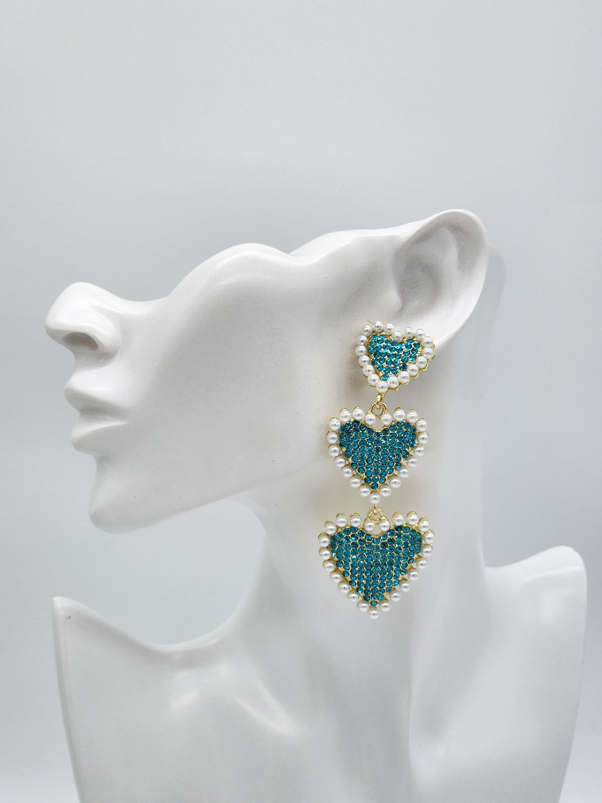 Triple Love Earrings ( blue )