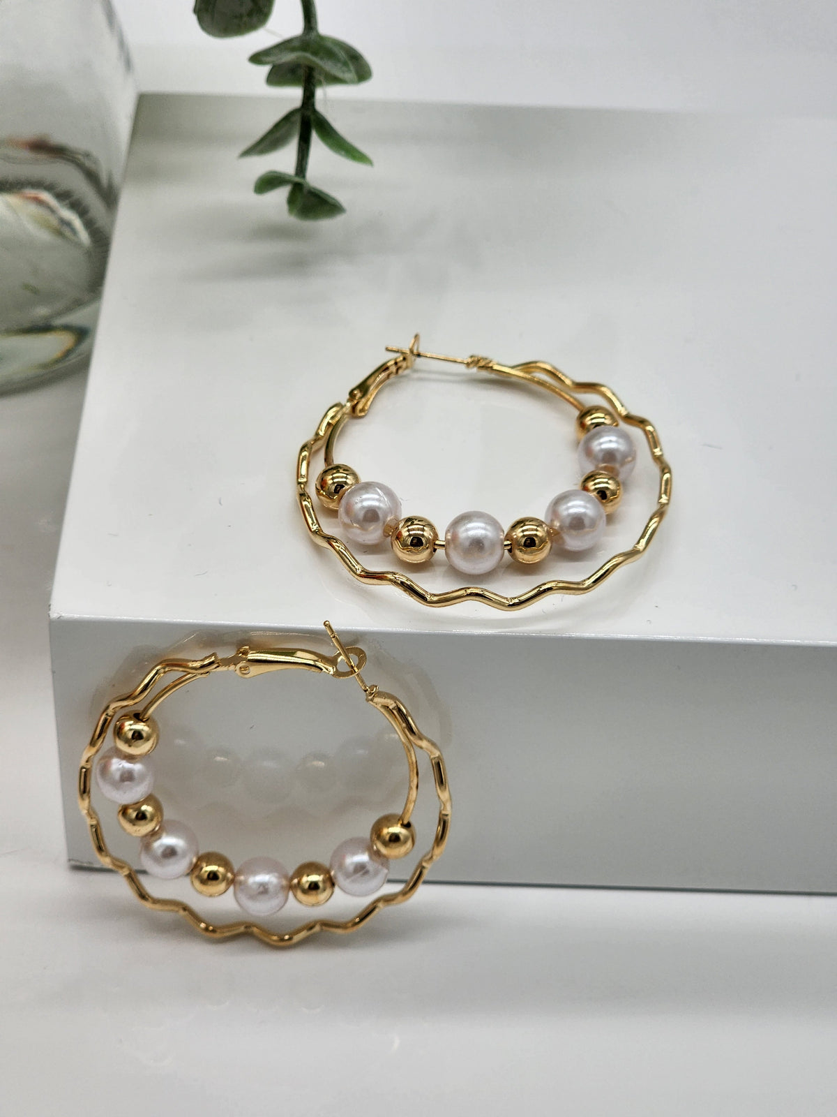 Ashley Gold & Pearl Hoop Earrings