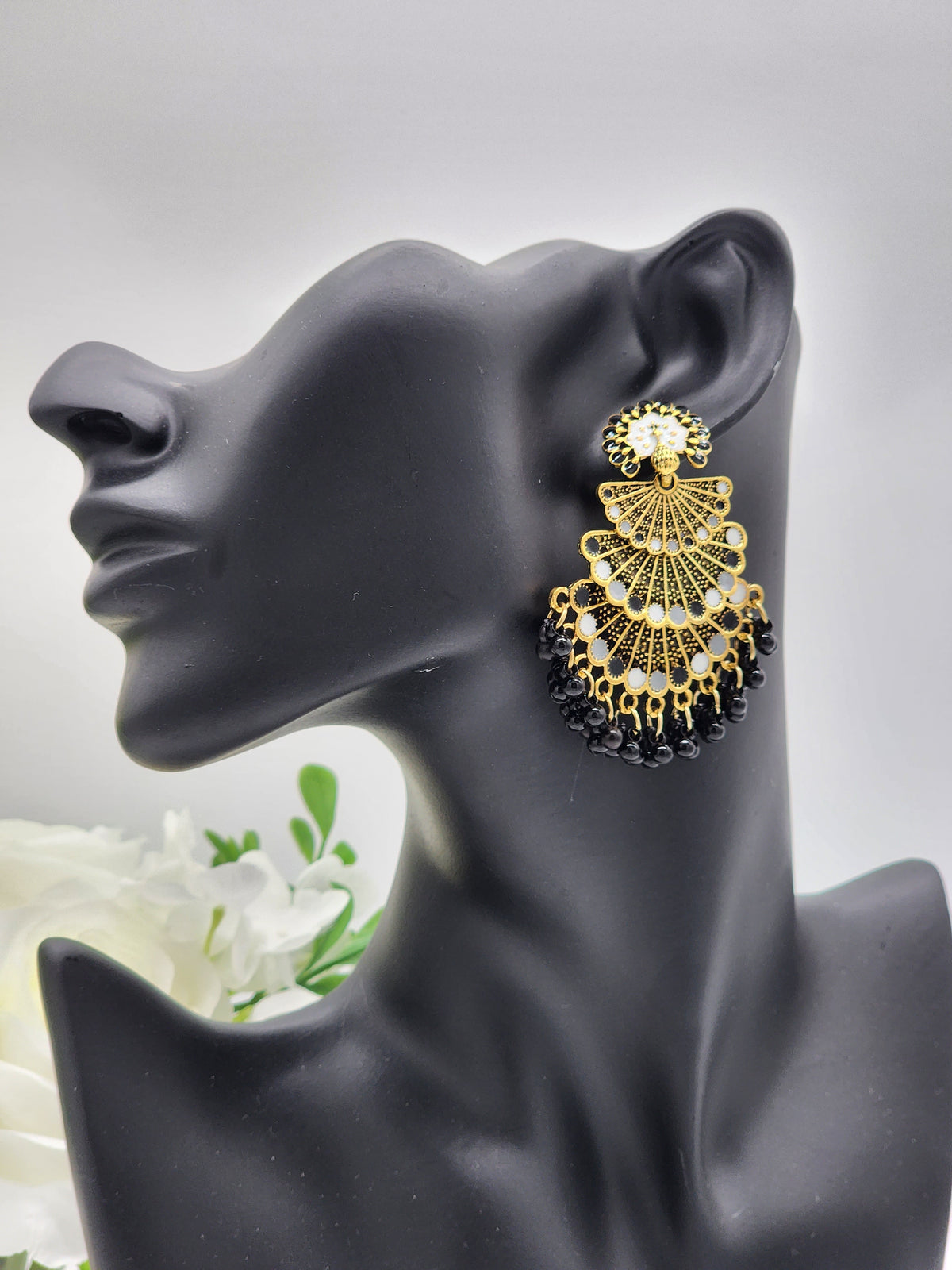 Golden Peacock Earrings ( Black)