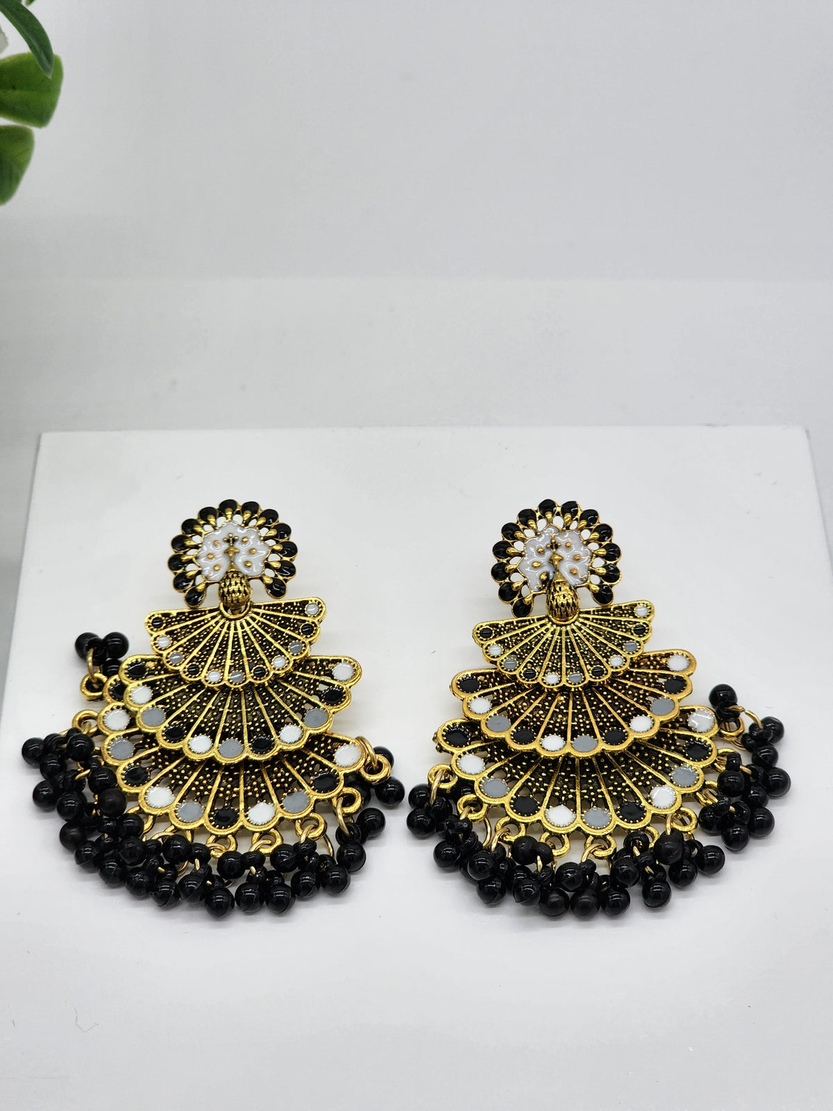 Golden Peacock Earrings ( Black)