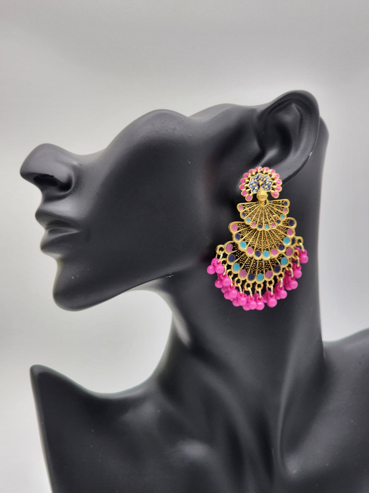 Golden Peacock Earrings (Pink)