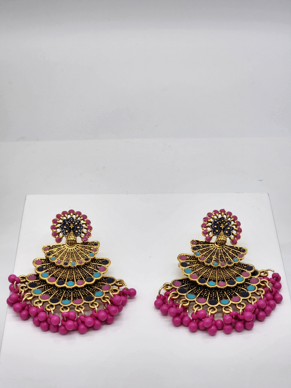 Golden Peacock Earrings (Pink)