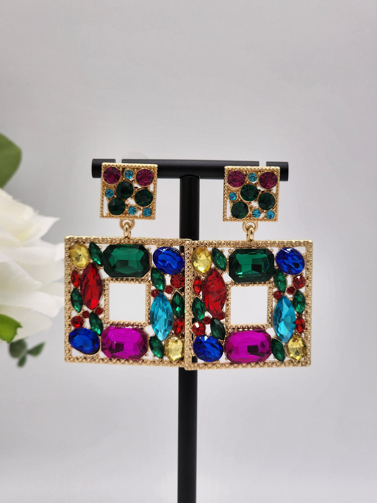 Multicolor Square Drop Earrings